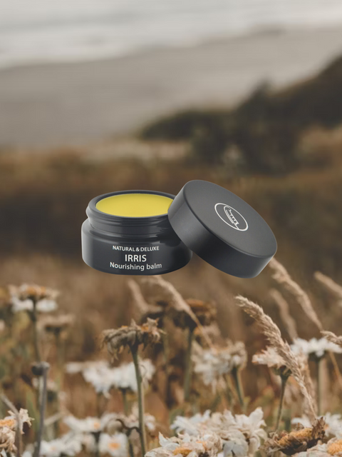 Jar of Irris Face Balm with Bulgarian iris root extract, nourishing and anti-aging treatment for dry, sensitive, and mature skin