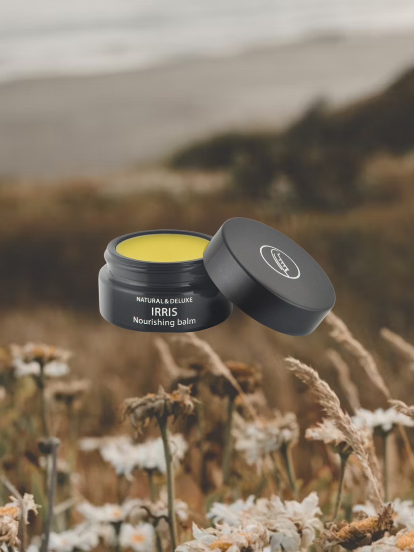 Jar of Irris Face Balm with Bulgarian iris root extract, nourishing and anti-aging treatment for dry, sensitive, and mature skin