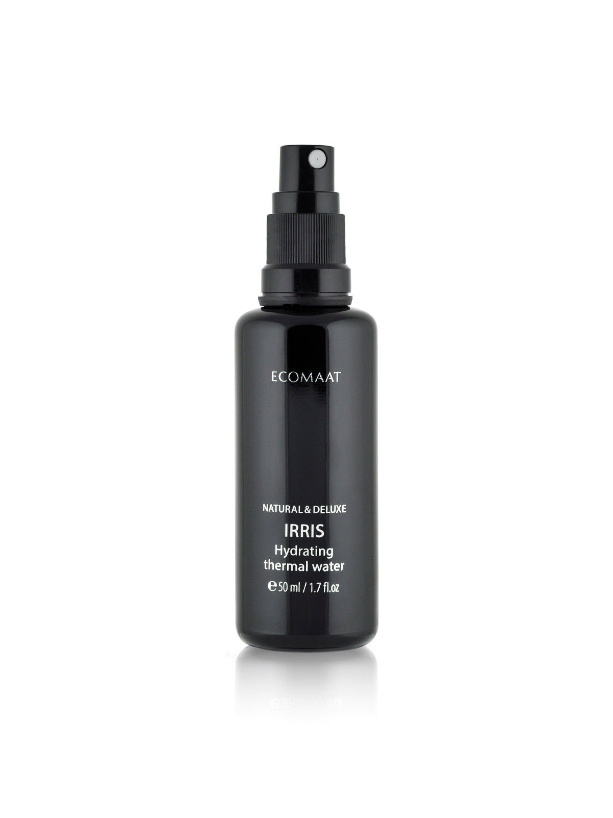 Bottle of Irris Thermal Water with Bulgarian iris root extract, providing aromatic hydration, soothing, and skin renewal for face and body