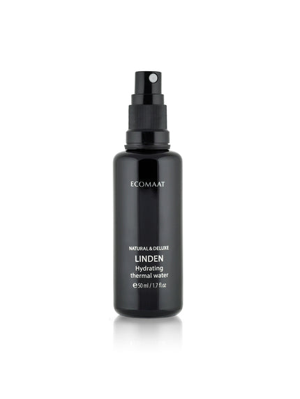 Bottle of Linden Thermal Water with CO2-extracted linden blossoms, providing comfort, hydration, and soothing care for dehydrated and sensitive skin