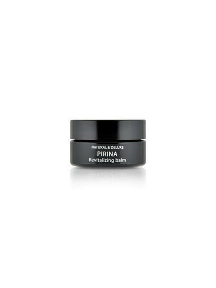 Jar of Pirina Revitalizing Face Balm with Mursal tea, linden blossom, wild apple, and aloe extracts, balancing and mattifying treatment for oily and combination skin