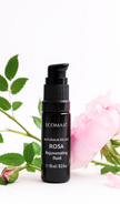 Bottle of Rosa Face Fluid with CO2-extracted Bulgarian Rosa Damascena, organic face elixir for hydration, radiance, skin renewal, and anti-aging care